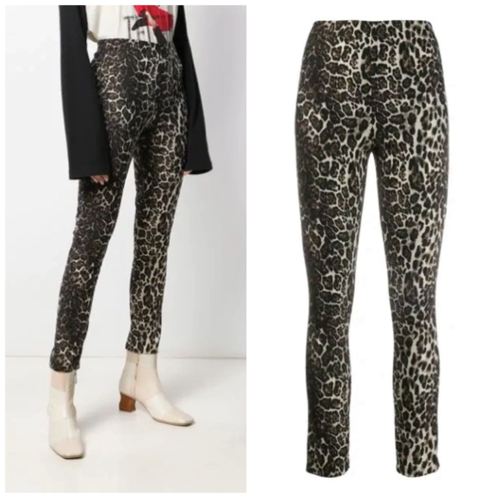 Alice + Olivia Leopard Print Skinny Pants in Black and Cream